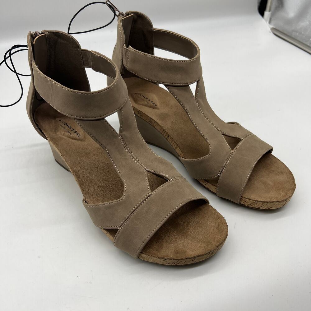 St. John's Bay Womens Taz Wedge Sandals Brown Porchini Size 10M - Picture 2 of 12